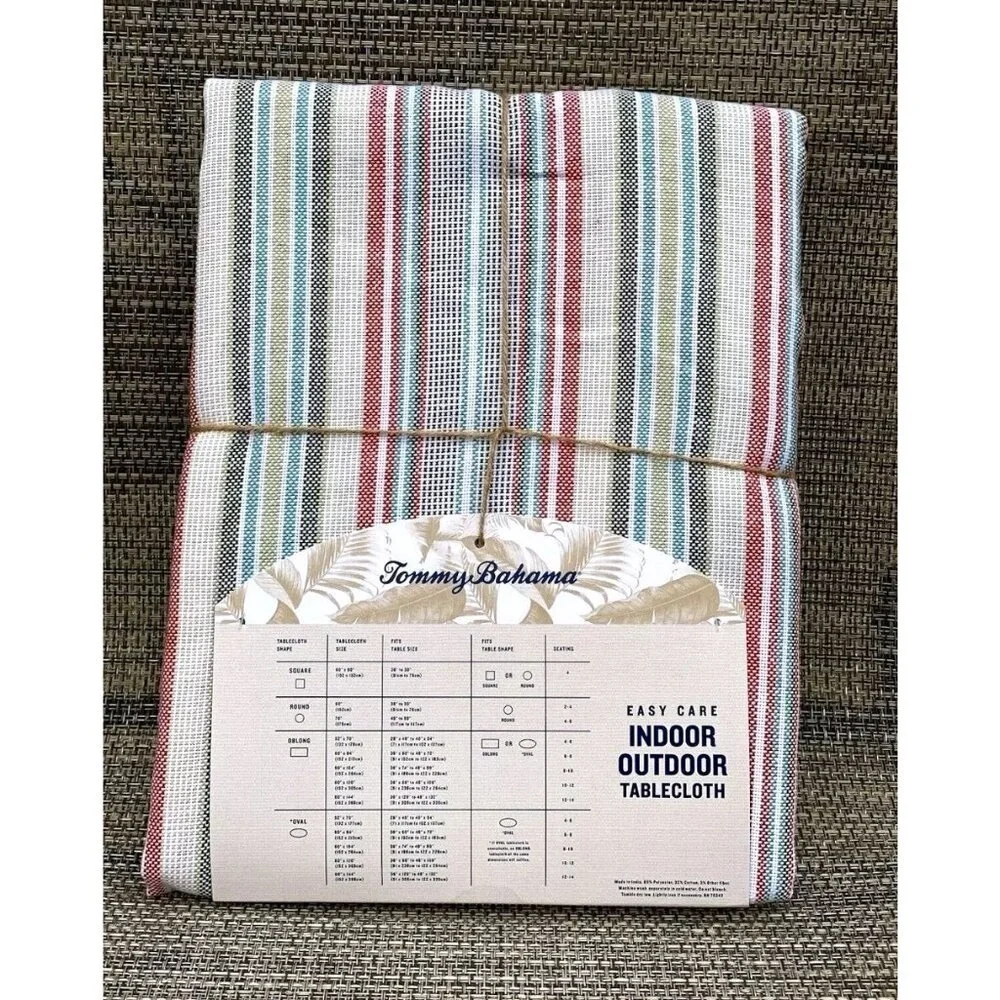 Tommy Bahama Hannah Striped Indoor Outdoor Patio Fabric Round Tablecloth 70